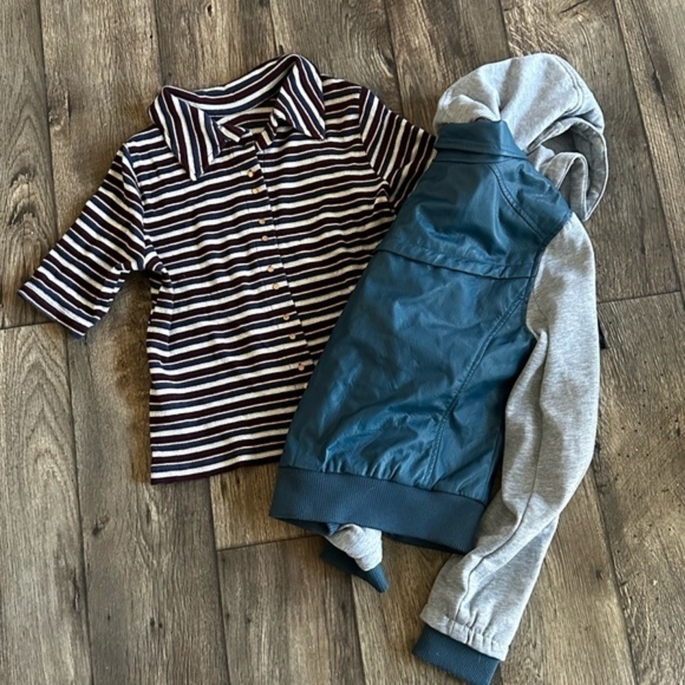Gray burgundy navy VILA striped vintage button down tee - Picture 9 of 16
